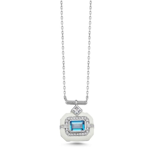 Oktagon Blue Beyaz Mine Trend Kadın Gümüş Kolye - CNG Jewels