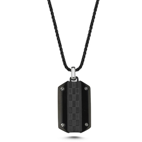 Oktagon Dama Siyah Çelik Erkek Kolye - CNG Jewels