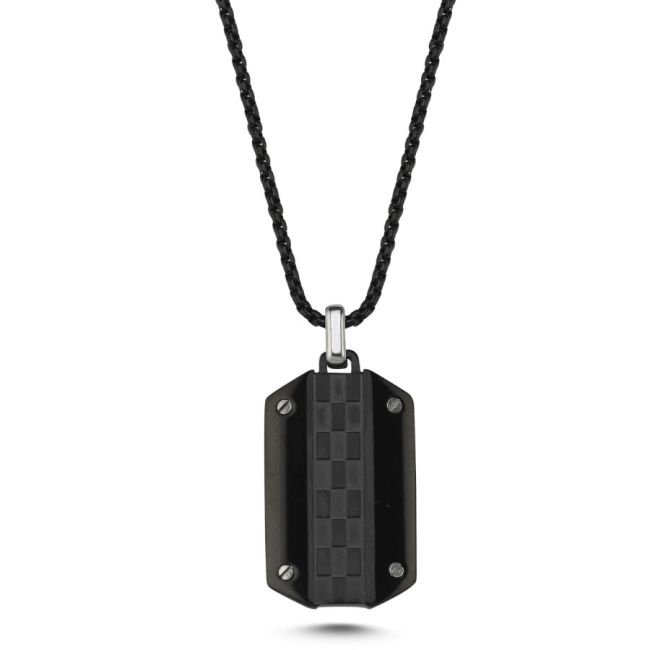 Oktagon Dama Siyah Çelik Erkek Kolye - CNG Jewels