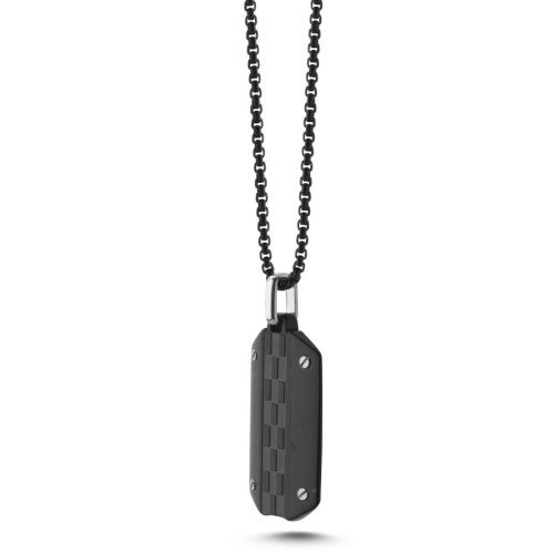 Oktagon Dama Siyah Çelik Erkek Kolye - CNG Jewels (1)