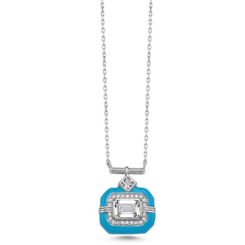 Oktagon Mavi Mine Trend Kadın Gümüş Kolye - CNG Jewels