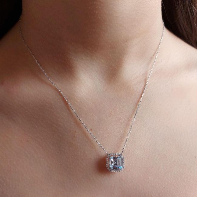 Oktagon Tektaş Pırlanta Modeli Gümüş Kolye - 2