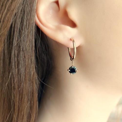 Oniks Taş Sallantılı Rose Halka Gümüş Kadın Küpe - CNG Jewels