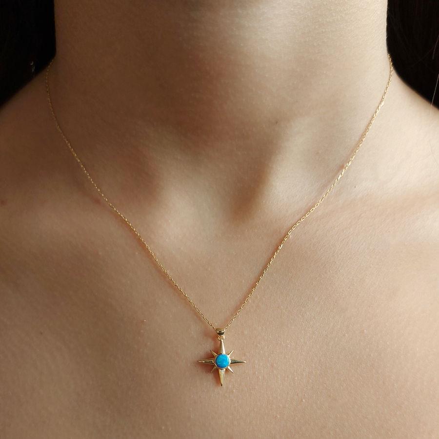Opal Taşlı Kutup Yıldızı Gold Gümüş Kolye - CNG Jewels