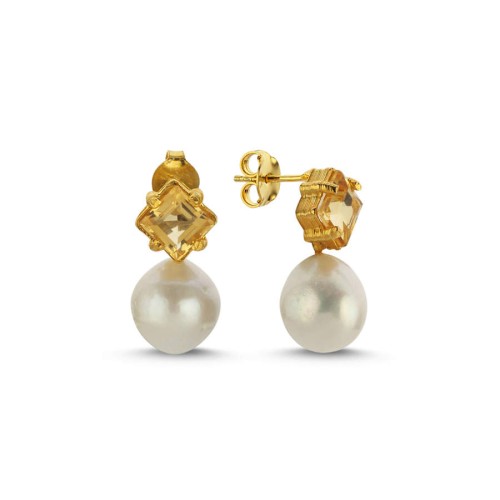 Orijinal Sitrin İnci Tasarım Kadın Gümüş Küpe - CNG Jewels