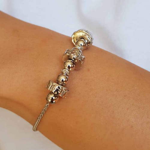 Ortası Beyaz Toplu Silindirli Gümüş Bayan Bileklik - CNG Jewels (1)