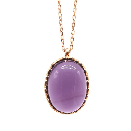 Oval Ametist Taşlı Gümüş Bayan Kolye - CNG Jewels