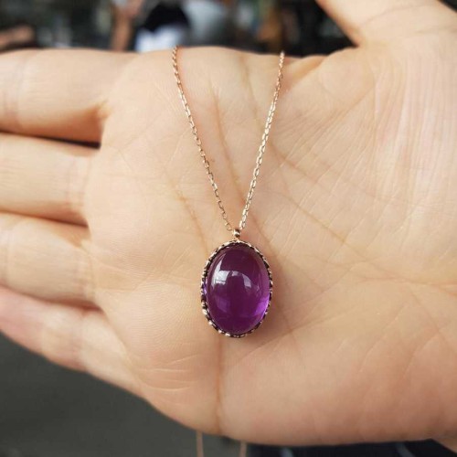 Oval Ametist Taşlı Gümüş Bayan Kolye - CNG Jewels (1)
