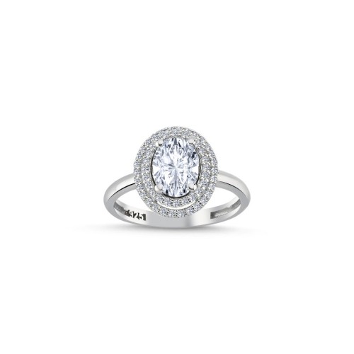 Oval Tektaş Anturaj Kadın Gümüş Yüzük - CNG Jewels