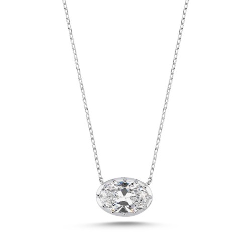 Oval Tektaş Gümüş Kadın Kolye - CNG Jewels
