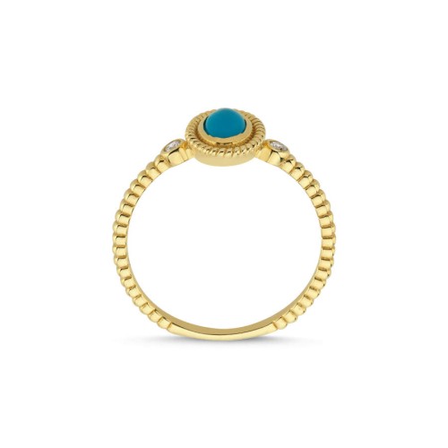 Oval Turquoise Stone Twisted Sleeve Pattern Gold Ring - CNG Jewels (1)