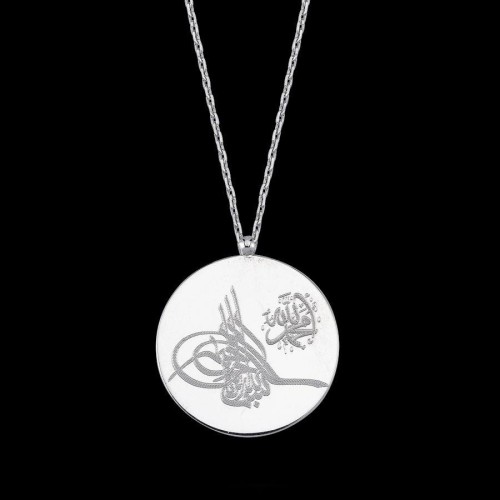 Special Calligraphy Tughra Basmala Written Silver Women's Necklace - CNG Jewels