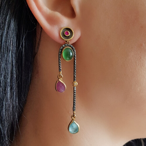 Özel Koleksiyon Doğal Taşlı Gümüş Bayan Küpe - CNG Jewels