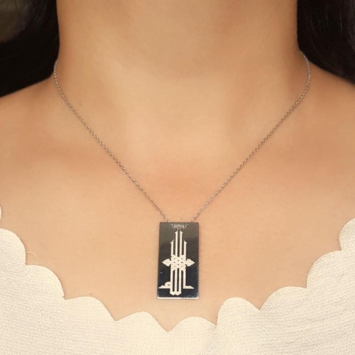 Özel Kufi Hat Sanatı Allah Yazılı Gümüş Bayan Kolye - CNG Jewels (1)