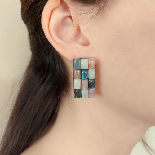Özel Tasarım Aytaşı ve Labradorit Gümüş Bayan Küpe - CNG Jewels