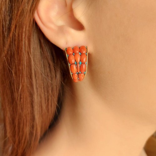 Özel Tasarım Corallo Gold Gümüş Kadın Küpe - CNG Jewels