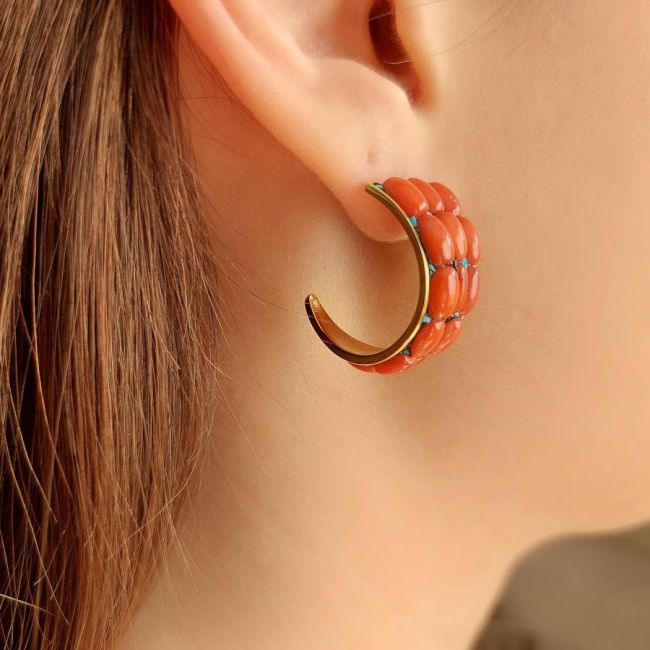 Özel Tasarım Corallo Gold Gümüş Kadın Küpe - 2