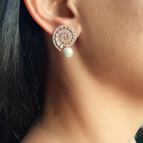 Özel Tasarım Doğal İncili İstiridye Rose Gümüş Bayan Küpe - CNG Jewels