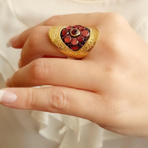 Designed Handmade Garnet Stone Oval Gold Silver Women's Ring - CNG Jewels (1)