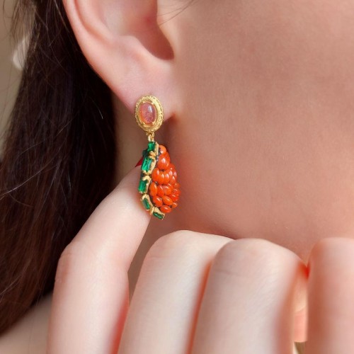 Özel Tasarım Mercan Zümrüt Turmalin Gümüş Küpe - CNG Jewels