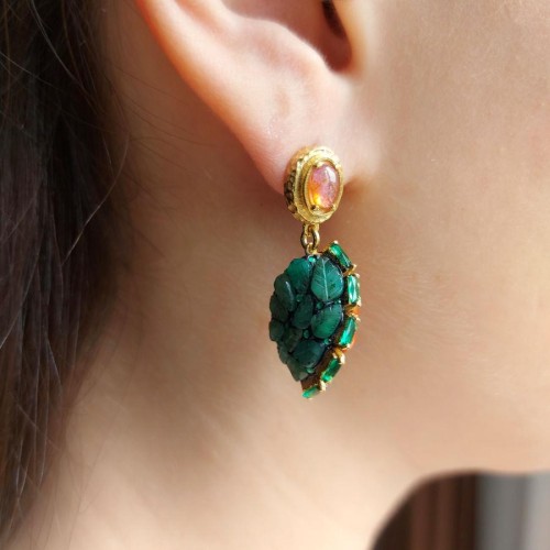 Özel Tasarım Mercan Zümrüt Turmalin Gümüş Küpe - CNG Jewels (1)