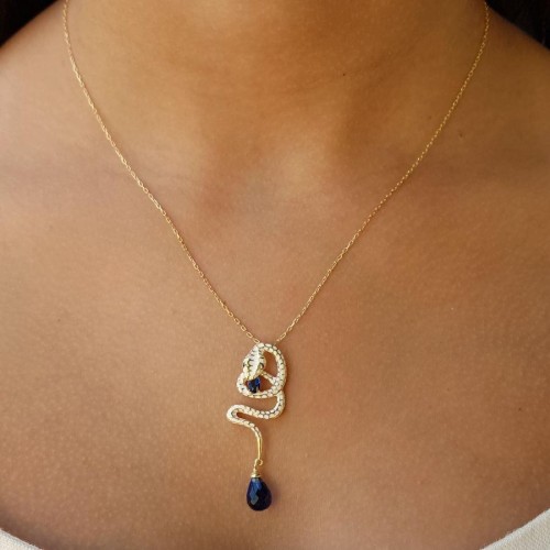 Özel Tasarım Mineli Kobra Yılanı Kadın Gümüş Kolye - CNG Jewels (1)