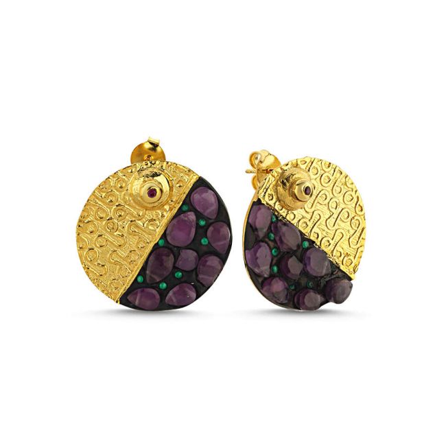 Özel Tasarım Multi Damla Ametist Kadın Gümüş Küpe - 1