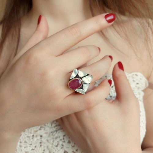 Özel Tasarım Yakut Sedef Kadın Gümüş Yüzük - CNG Jewels (1)