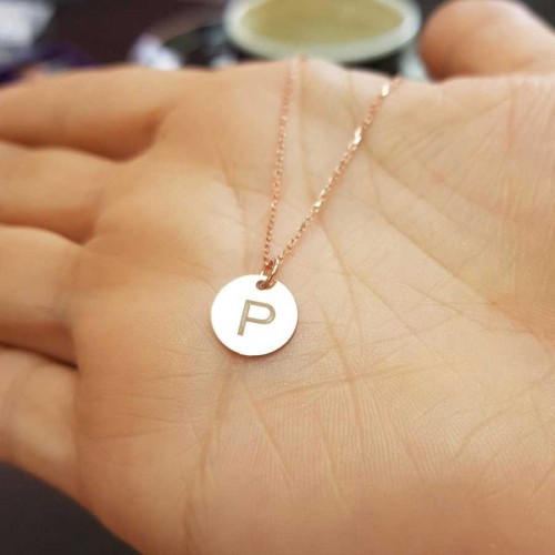 P Harfi Rose Minimal Plaka Gümüş Kadın Kolye 