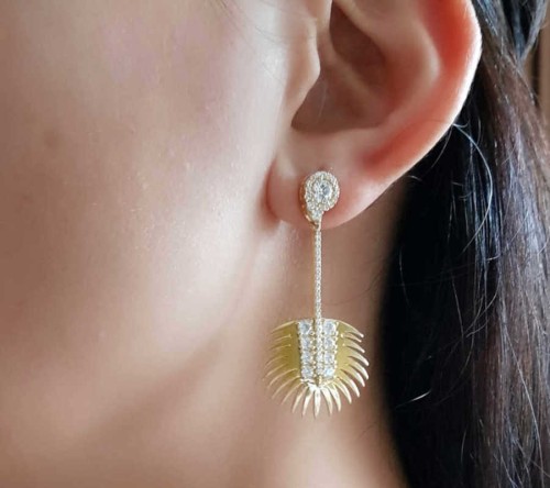 Modern Taşlı Palmiye Bayan Küpe - CNG Jewels