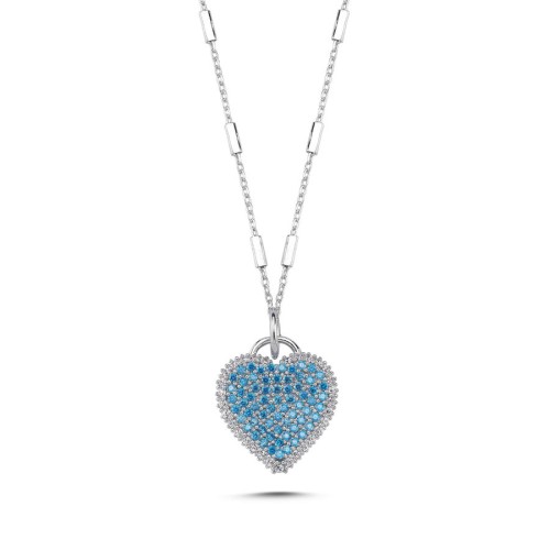 Parıltılı Mavi Kalp Gümüş Kadın Kolye - CNG Jewels
