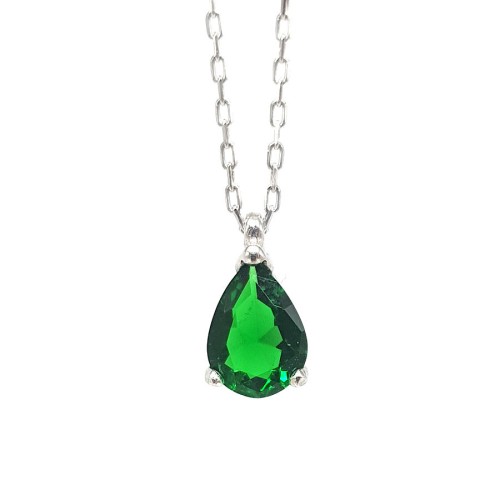 Parlak Zümrüt Renk Küçük Damla Gümüş Bayan Kolye - CNG Jewels