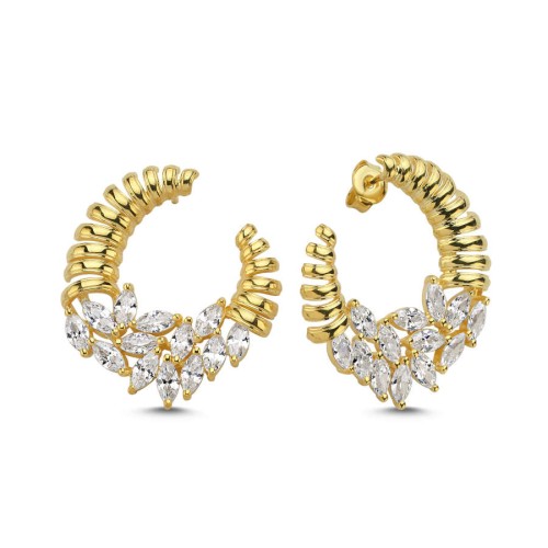 Pave Markiz Dilimli Gold Kadın Gümüş Küpe - CNG Jewels