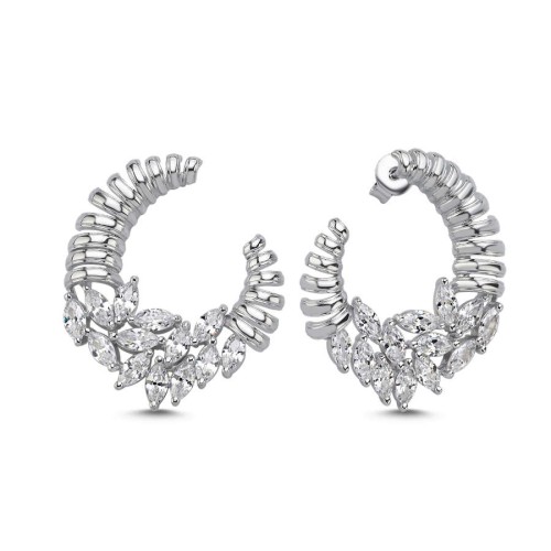 Pave Markiz Dilimli Kadın Gümüş Küpe - CNG Jewels