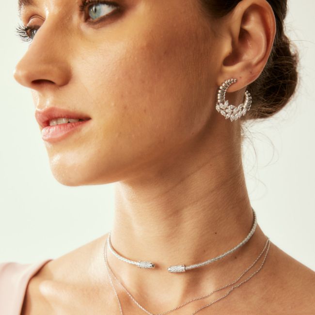 Pave Markiz Dilimli Kadın Gümüş Küpe - 2