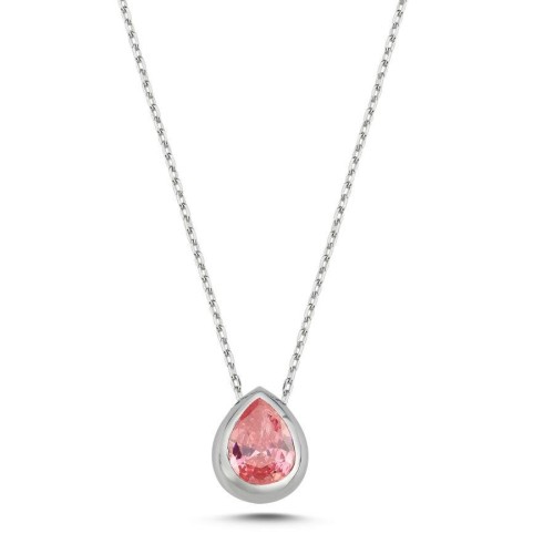 Pembe Damla Tektaş Gümüş Kadın Kolye - CNG Jewels