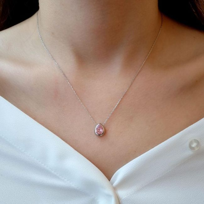 Pembe Damla Tektaş Gümüş Kadın Kolye - 2