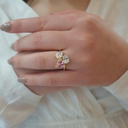 Pembe Kalp Damla Oval Tria Kadın Gümüş Yüzük - CNG Jewels (1)