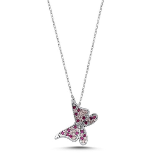 Pembe Mariposa Kelebek Gümüş Kadın Kolye - CNG Jewels