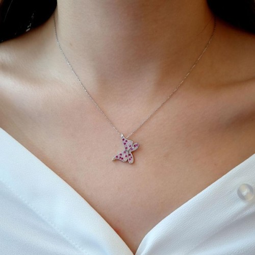 Pembe Mariposa Kelebek Gümüş Kadın Kolye - CNG Jewels (1)