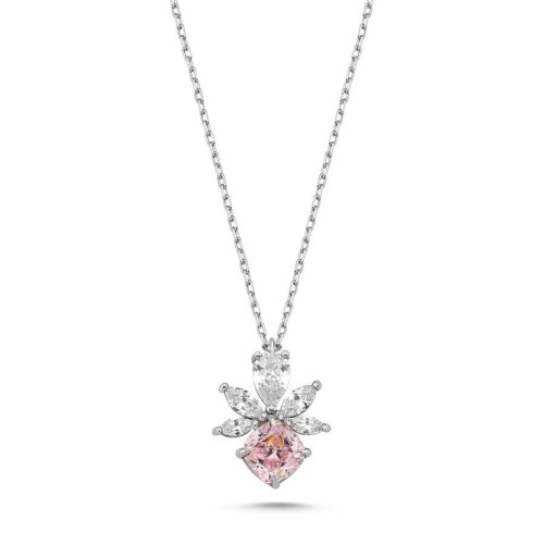 Pembe Merkür Damla Markiz Taşlı Gümüş Kadın Kolye - CNG Jewels