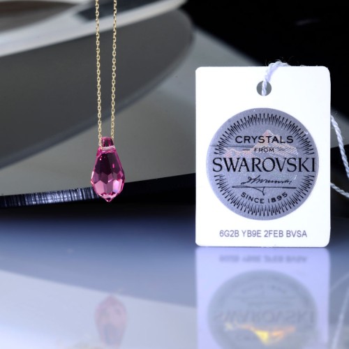Pembe Swarovski Crystal 14 Ayar Altın Kolye - 2