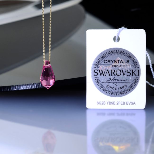 Pembe Swarovski Crystal 14 Ayar Altın Kolye - 2