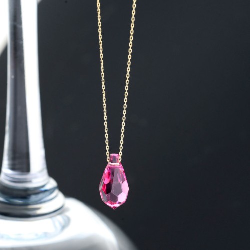 Pembe Swarovski Crystal 14 Ayar Altın Kolye - 3