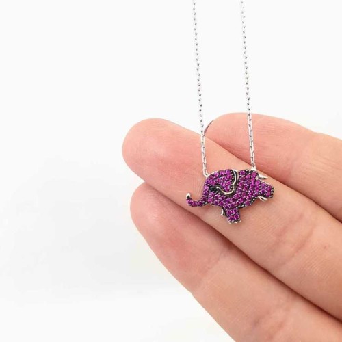 Pembe Taşlı Fil Gümüş Kadın Kolye - CNG Jewels (1)