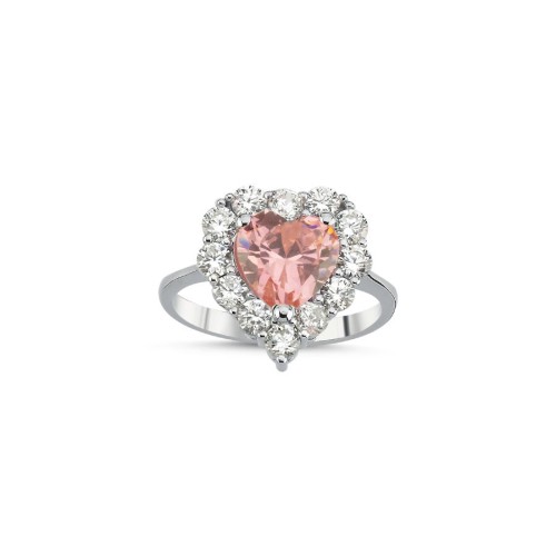 Pembe Taşlı Kalp Kadın Gümüş Yüzük - CNG Jewels