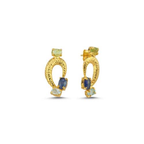 Peridot Akuamarin Kyanite Taşlı Lucy Gümüş Küpe - CNG Jewels