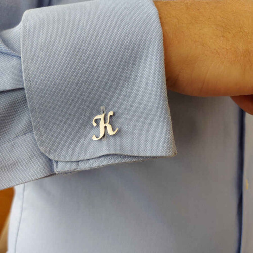 Personalized Medium Size Handwritten Silver Letter Cufflink - CNG Jewels (1)