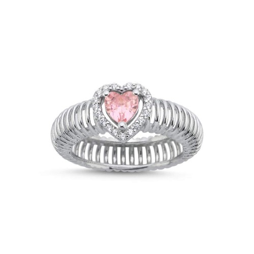Pink Kalp Tektaş Akordiyon Kadın Gümüş Yüzük - CNG Jewels