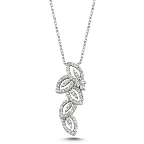 Pırlanta Modeli Başak Deseni Kadın Gümüş Kolye - CNG Jewels